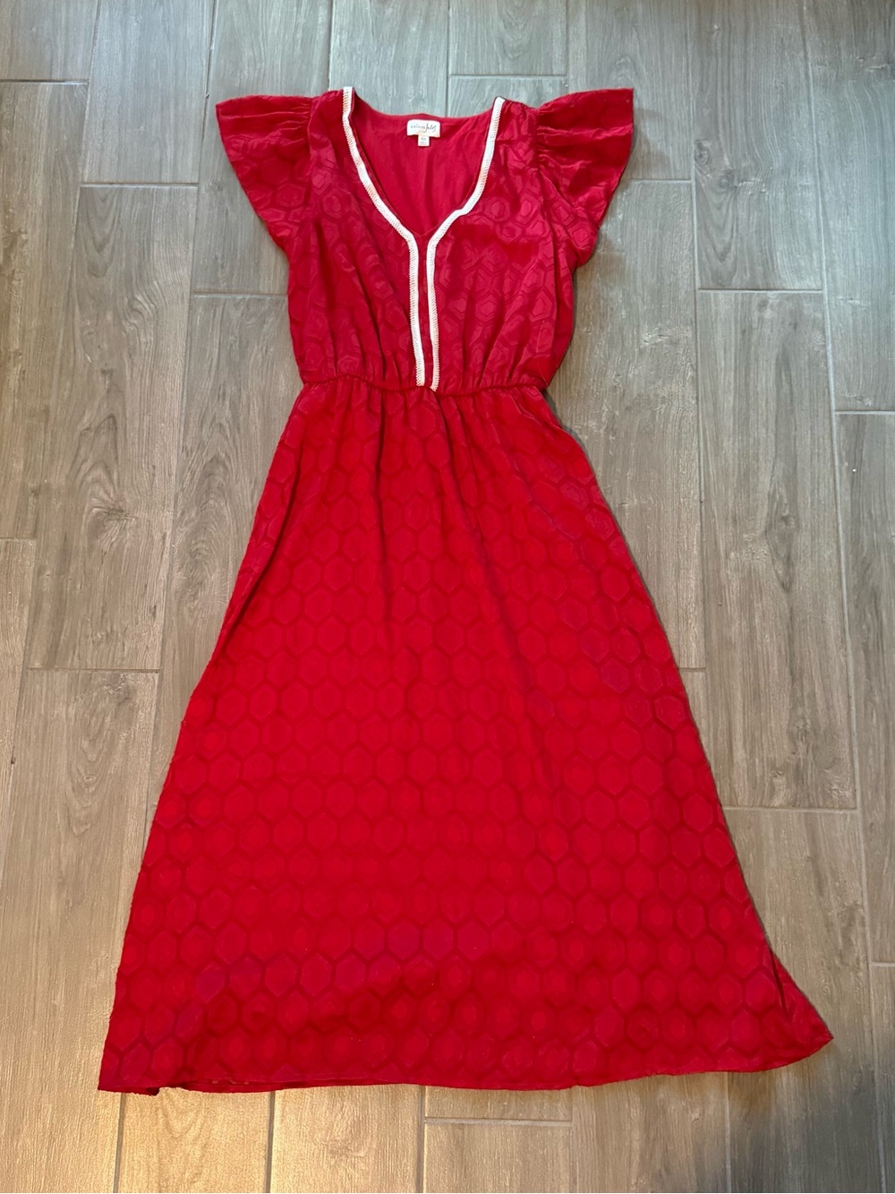 Maison Jules Red Flutter-Sleeve Maxi Dress Cottage Romantic Boho Jewel Fall